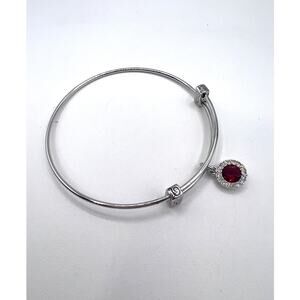 Women's Silvertone Birthstone Bracelet Rhinestone Charm January Garnet Red NEW!